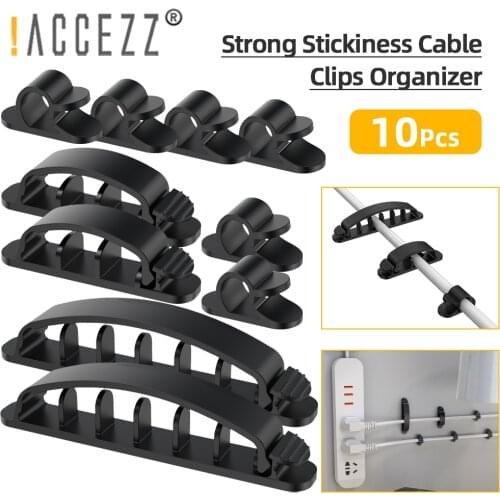!ACCEZZ 10Pcs/set Cable Organizer Clips Cable Management Self Adhesive Car Desktop Workstation Wire Manager Cord Holder Winder