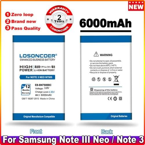LOSONCOER 6000mAh EB-BN750BBC Replacement Battery For Samsung Galaxy Note 3 Mini/ Note 3 Neo / N7506V N7508V N7505 note3 mini