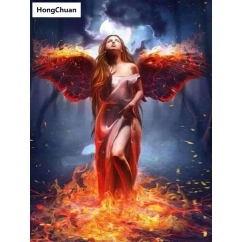Fast delivery halloween fire angel 5D DIY square round diamond painting cross stitch mosaic home decoration mural new year gift