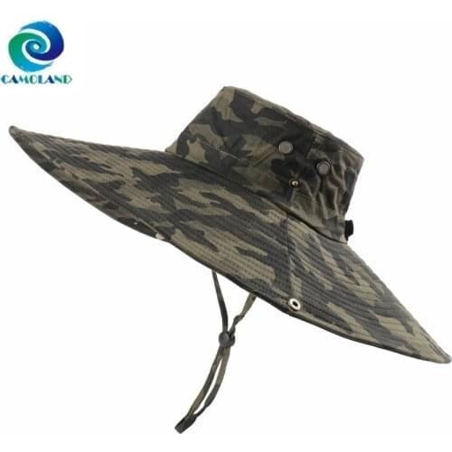 CAMOLAND Summer UPF 50+ Sun Hats Men Camouflage Bucket Hat Large Wide Brim Fishing Hiking Caps Outdoor Panama Cap