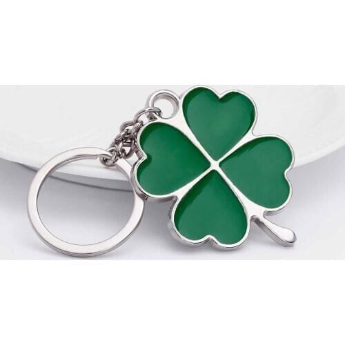 KISSWIFE Stainless High Quality Green Leaf Keychain Fashion Creative Beautiful Four Leaf Clover Steel Lucky Key Chain Jewelry