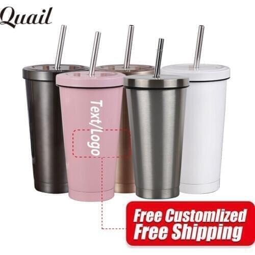 Stainless Steel Cups with Lid Straw Cup Sleeve 500ML Metal Drinking Mugs Coffee Mug Food Grade Cups BPA Free for Children Adults