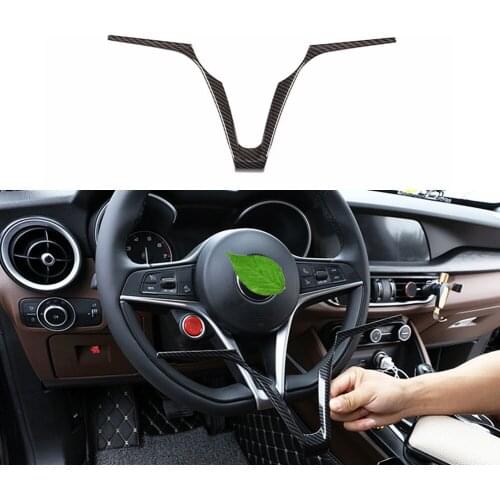 Carbon Fiber Printed Black ABS Steering Wheel Cover V Shape Trim for Alfa Romeo Giulia Stelvio 2018-2020