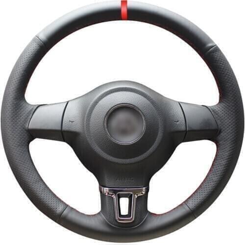 Black PU Artificial Leather Red Marker Car Steering Wheel Cover for Volkswagen Golf 6 Mk6 VW Polo MK5 2010-2013