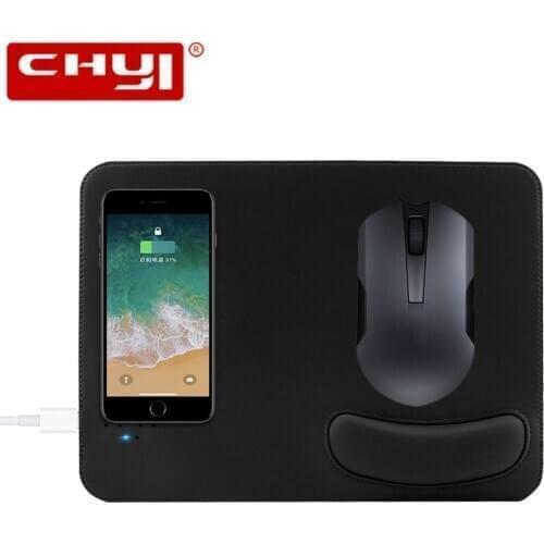 CHYI Mobile Phone Wrist Wireless Charger Charging Mouse Pad Mat PU Leather Mousepad for iPhone X/8 Plus Samsung S8 Plus /Note 8