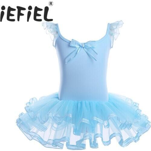 Cute Girls Kids Children Mesh Ruffled Sleeves Ballet Dancing Tutu Dresses For Girls Dance Leotard Dancewear Gymnastics Clothes