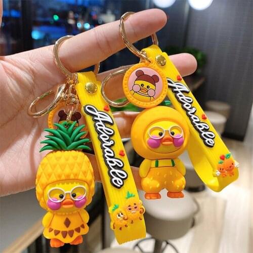 Fruit Hyaluronic Acid Duck Key Chain Creative Rubber Material Key Ring Cute Pvc Bag Car Pendant Jewelry Gift For Your Girlfriend