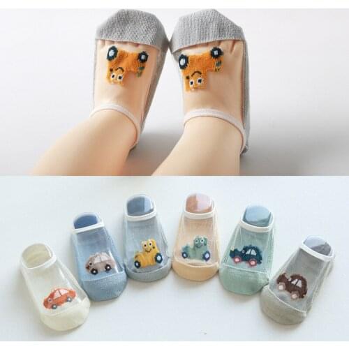 Cotton Baby Boys Girls Socks Rubber Slip-resistant Floor Socks Cartoon Car Infant Kids Socks Summer Mesh Thin Shoes Wholesale