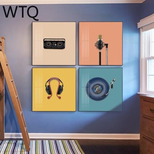 Canvas Painting Color Music Elements Microphone Radio Poster and Printed Wall Art Wall Room Decoration Canvas Art Surprise Box
