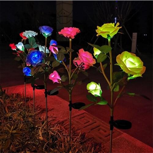 2PC Rose Flower 5 Leds Solar Powered Outdoor Fairy Decoration Lawn Lamp Romantic Gift Garden Night Light Party