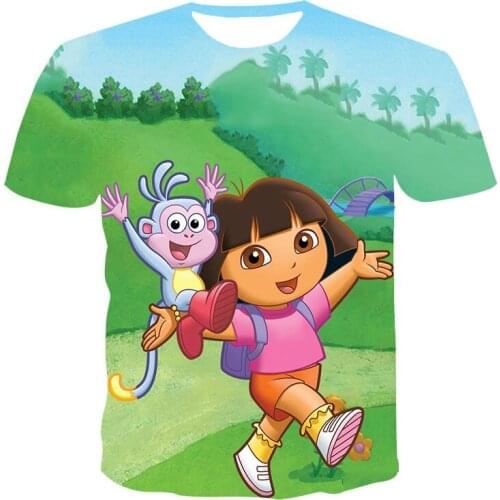 Summer New Baby Funny Cute Dora 3D Printing Short Sleeve Cartoon Anime Boy Girls T-Shirts Parent-Child Outfit Casual Cozy Top