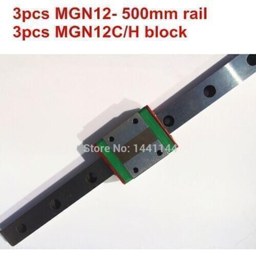 MGN12 Miniature linear rail:3pcs MGN12 - 500mm rail+3pcs MGN12C/MGN12H carriage for X Y Z axies 3d printer parts