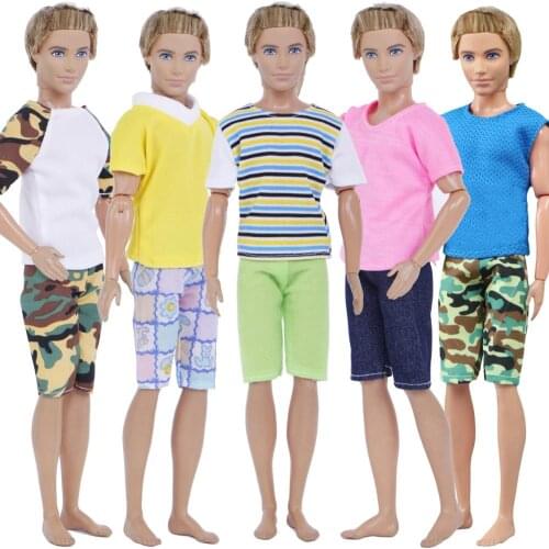 5 Sets/Lot Fashion Boys Outfits Daily Casual Wear T-shirt Short Sleeves Shirt Vest Pants Clothes for Barbie Doll Ken Accessories