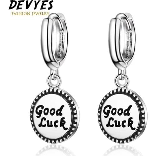 Fashion Simple Vintage Short Round Letters Drop Earrings Ins Silver Good Luck Piercing Women Hoop Earrings