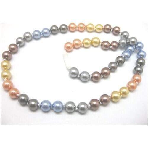 Multicolor 8mm shell simulated-pearl round beads chains necklaces link chain for women high grade jewelry making 17inch F326PE