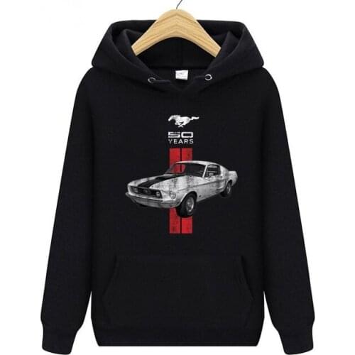 Mens Brand Hoodie Sweatshirt Women Pullover Tees Couple Sportwear Ford Mustang 50 Years Classic Car Logo Hooded Jersey
