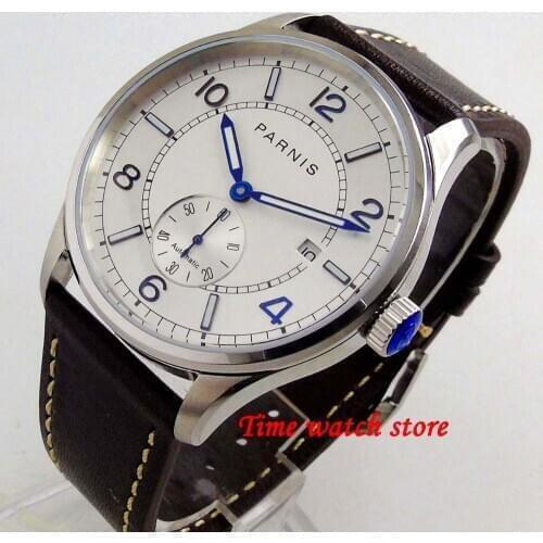 Parnis 42mm ST1731 automatic mens watch luxury 5ATM date display waterproof blue marks luminous back see through