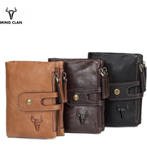 Xiaomi Men Genuine Leather Wallet Double Zipper Buckle Wallet Short Casual Bag Multi-card Case RFID Coin Purses