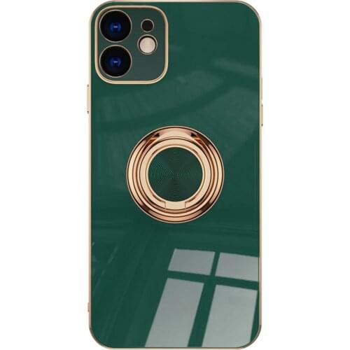 Ring Soft Case for iPhone 12 Pro Max 12 Mini 12Pro 12Mini Case Luxury Plating Gold Frame Anti-Knock Stand TPU Back Cover