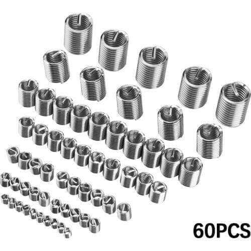 60Pcs M3-M12 Stainless Steel Thread Repair Insert Kit Set For Hardware Repair Tools 7 Sizes