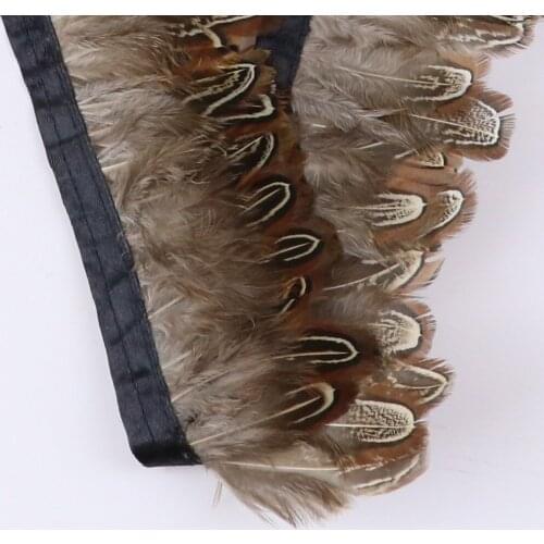1 meter Natural Pheasant Feathers Trims Fringe Ribbon Trim With Satin Ribbon Sewing Diy Crafts Costumes Decorative Plumes