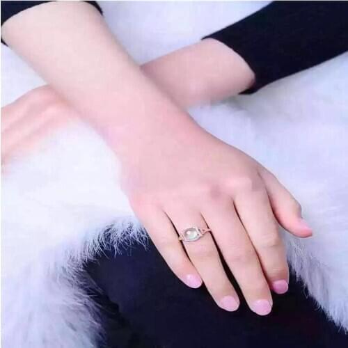 Natual Prehnite Ring Free shipping Natural real Prehnite Woman Ring 925 sterling silver Gem Size 7*9mm