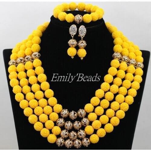 Nigerian Wedding Bridal Jewelry Set 2016 New Design Yellow African Artificial Coral Beaded Jewelry Set Free Shipping CJ533