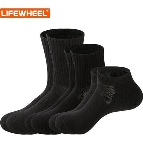 LifeWheel Men Women Sock Cotton Athletic Breathable Long Mid Calf Short Autumn Winter Warm Terry Socks 6 Pairs/Lot