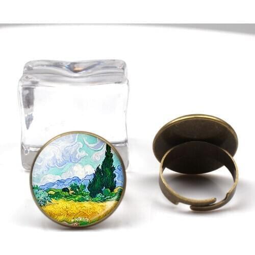 2019new vintage van Gogh oil painting ring book fashion couple jewelry painter artist gift charm writer student teacher souvenir