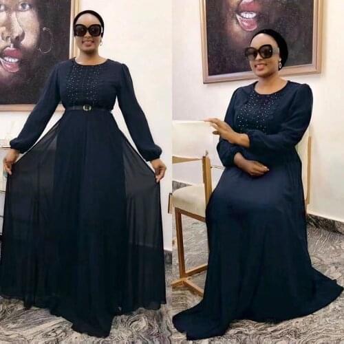 2021 New African Womens Dress Elegant Beading Chiffon Gowns Muslim Abaya Moroccan Kaftan Ankara Dashiki Maxi Dresses Attire