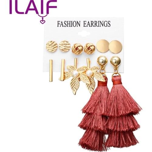 2021 New Wild Earrings Set Bohemia Moon Triangle Tassel Circle Retro Long Earrings Jewelry Small Gifts