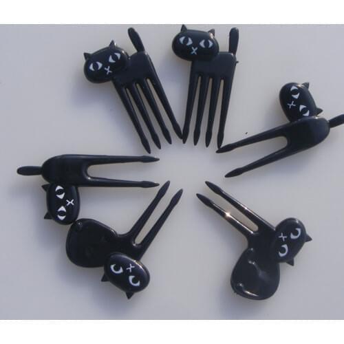 New 6 PCs Little Black Cat Fruit Forks Cute Cartoon Fork for Kitten Easy Decoration Sign Happy Gifts of Eco-Friendly dropship