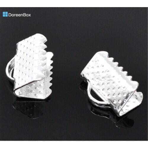 Doreen Box Lovely 200 Silver color Textured End Caps Crimp Beads 10x8mm (B13160)