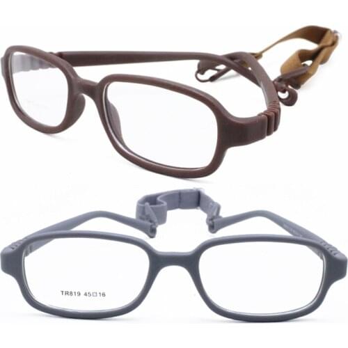 Tr819 girl environmental TR90 bendable safety progresive rectangle shape eyeglass frames with adjustable strap for kids