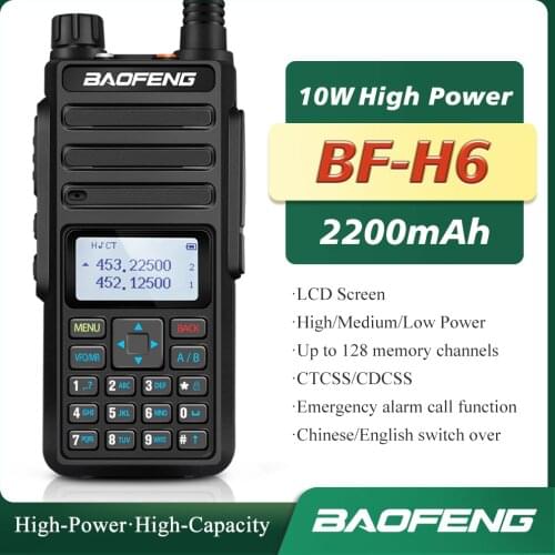 1/2pcs Real 8W Walkie Talkie Baofeng BF-H6 VHF UHF Dual Band Two Way Radio 2021 New Upgrade Transmitter Baofeng Intercome BF-H6