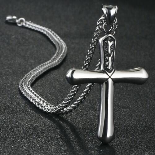 Religion Cross Pendant Necklace Stainless Steel Crucifix Necklace for Christian Jewelry
