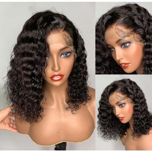 Brazilian Deep Wave Lace Bob Wigs Pre Plucked With Baby Hair Human Hair Wigs Water Curly Short 4x4 150% Bob Wigs For Women