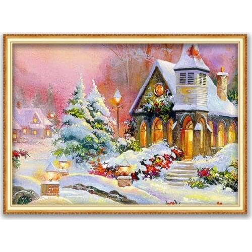 Christmas Village DIY Cross Stitch Embroidery 11CT Kits Craft Needlework Set Printed Canvas Cotton Thread Home Decoration Room