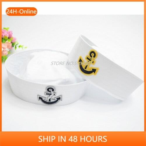 Military Hats For Adult Sailors Captain White Hat Navy Marine Cap Anchor Sea Boating Kids Children Party Cosplay Festival Hats