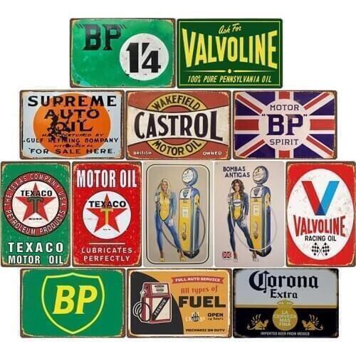 Vintage Gas Station Metal Tin Signs Motor Oil Poster Retro Garage Plaque Gasoline Plate Bar Cafe Pub Wall Decorative 20x30cm