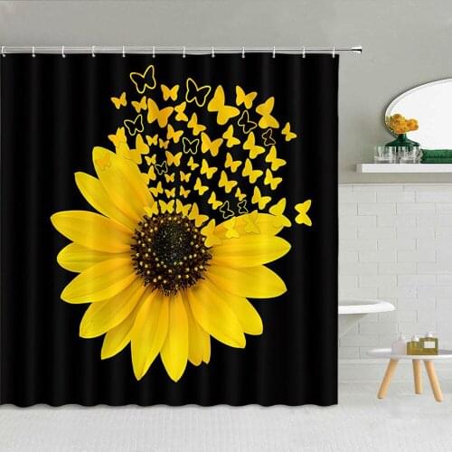 Flap wings Butterfly Sunflower Creative Pattern Shower Curtain Yellow Flowers Spring Scenery Bathroom Home Decor Curtains Set