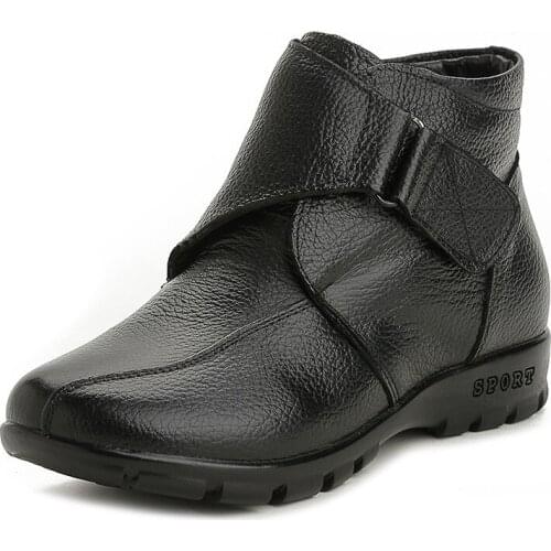 Promotion 2020 New Black Winter Boots Women Warm Shoes Flat Non-slip Comfortable Genuine Leather Boots Women Boots Snow Boots