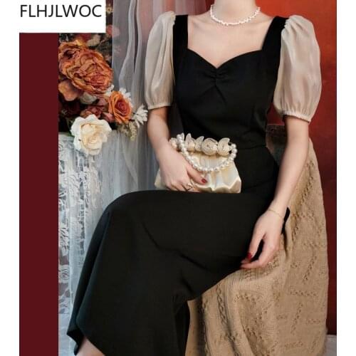 Puff Sleeve Feminine Vestidos Fashion Women Fashion Short Sleeve Elegant Office Lady Work Long Maxi Dress