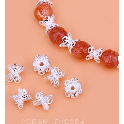 10PCSdiy material crystal accessories S925 Silver beading five-petal flower double-sided floral receptacle beads accessories
