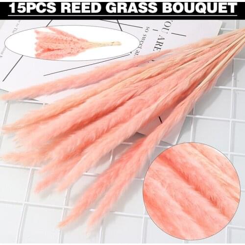 15pcs Home Wedding Decor Bunch For Flower Arrangement Art Craft Pink Pampas Reed Grass Dried Flower Bouquet