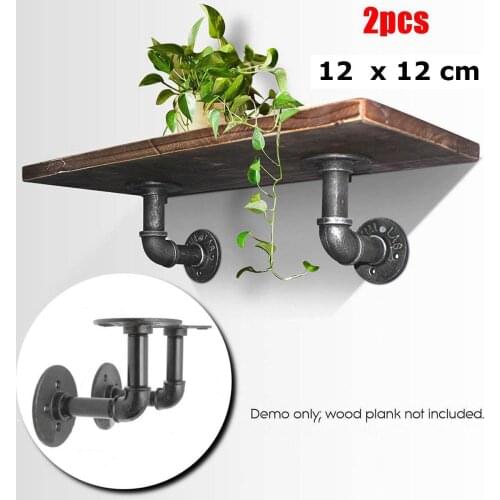2Pcs Retro Black Iron Industrial Pipe Shelf Bracket Mounting Storage Bracket Holders Racks DIY Home Decor Support Fram Hardware