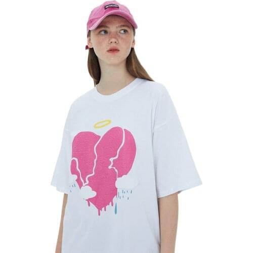 2021 Summer New White Short-Sleeved T-shirt Women Loose Casual Couple Love Printing Girl Cotton Tops Tee H1287