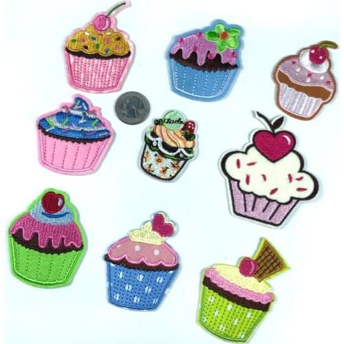 50pcs/lot Embroidery Patch Ice Cream Love Heart Cherry Cake Flower Clothing Decoration Iron Heat Transfer Applique