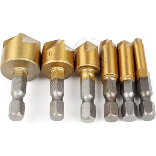 6pcs/set Drill Bit Round shank 5 Flute HSS Hard Metals natural color Five Edge Chamfer Chamfering End Mill Cutter Countersink