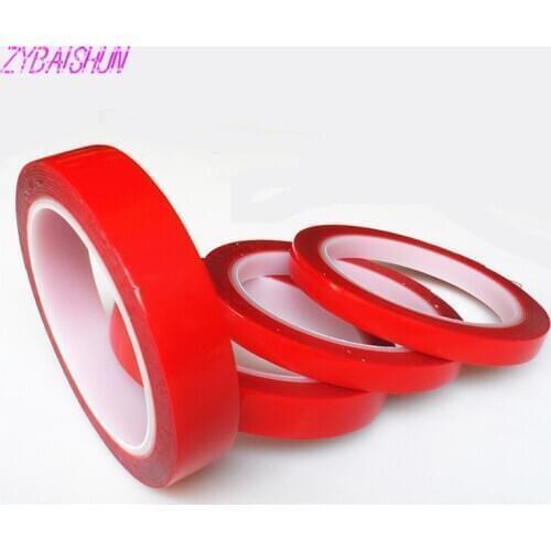 8 mm /10mm / 15 mm /20mm * 3m strong acrylic adhesive PET red Films clear Double Side adhesive tapes no trace